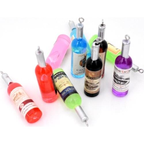 6pcs Hot Sale Mixed Colors Red Wine Bottle Keychain Pendant Necklace Pendant Resin Bottle Pendant,jewelry accessories