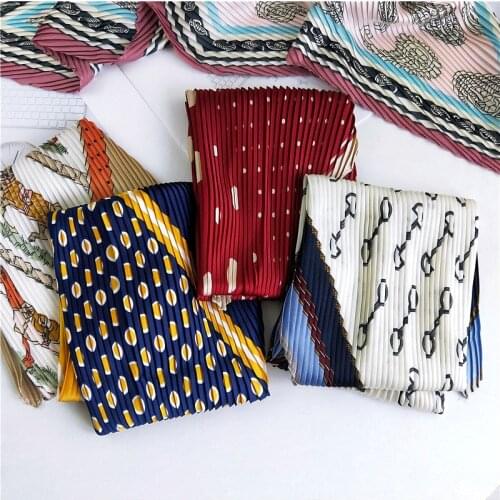 42X92 New Korean version of small square scarf women horse dots printed pleated scarf for women retro Joker neck scarf shawls
