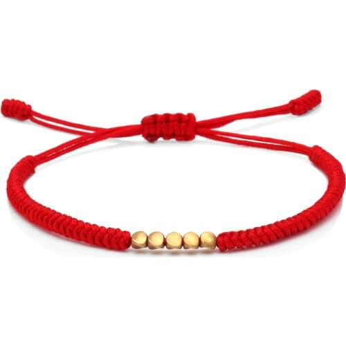 Tibetan Buddhist Lucky knot Copper Beads Braided Bracelet Women Men Red String Kabalah Adjustable Twist Beads Handmade Jewelry
