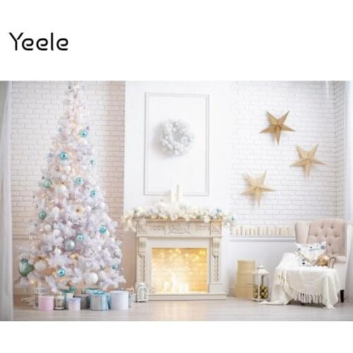 Yeele Christmas Backdrop Props White Brick Wall Fireplace Sofa Star Background Photocall Photography Photo Studio Photographic