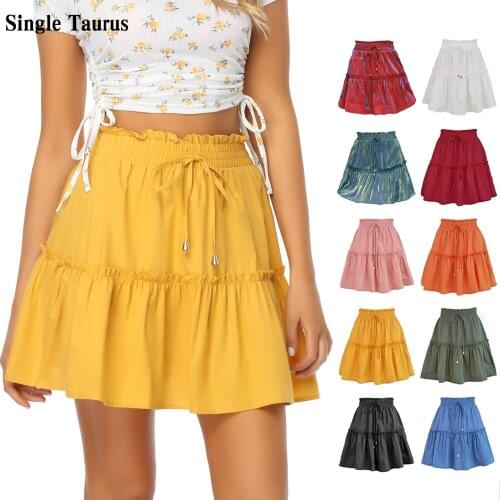 9 Color Edible Tree Fungus A Line Summer Solid Color Elastic Waist England Casual Cute Sweet Mini Skirt Faldas Largas Mujer 2021