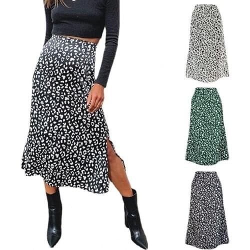 Stylish Women Skirt High Waist Split A-line Skirt Leopard Print Mid-Length Skirts for Holiday Women Skirt Dress Short Dress 2021