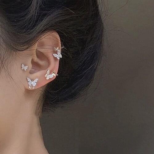 2020 Fashion Elegant Crystal Butterfly Clip Earrings For Women No Piercing Fake Cartilage Cute Statement Korean Earring Gifts
