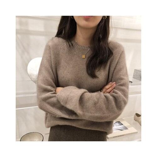 Autumn and Winter New round Neck Woolen Sweater Womens Loose Thickened Jumper Solid Color Knitted Inner Match plus Size