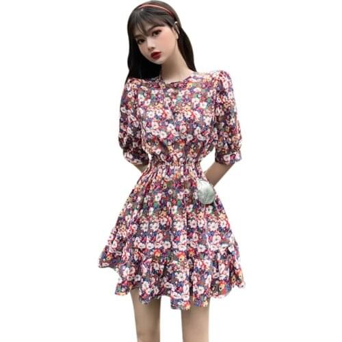 Women Boho Summer Beach Floral Dress Elegant Short Sleeve Bodycon Vestidos Casual Evening Party Midi Green Dress Women