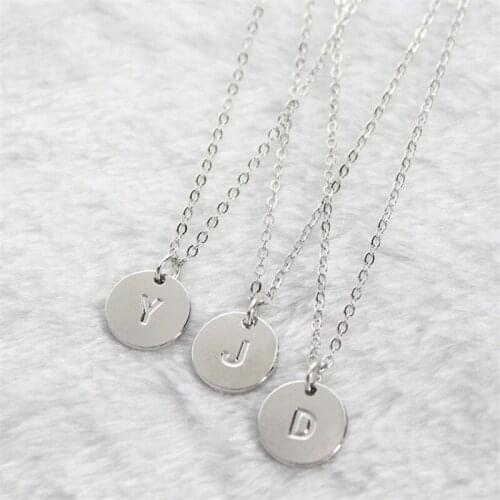 Tiny Initial Letter Round Necklace For bridesmaid gift Circle Disc Charm Pendants Gift For Mum