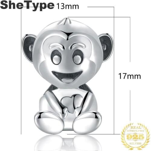 1.7x1.3cm Cute little monkey 3.1g Charm Silver 925 Sterling Silver Gift For Boys Charms Jewelry DIY 2019