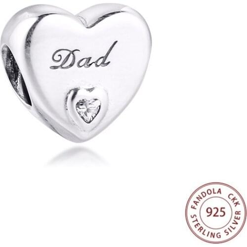 100% 925 Sterling Silver Dads Love Heart Charms Fit Original Bracelet Heart Beads for Jewelry Making DIY Gift Berloques