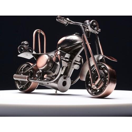 11cm/14cm Motorcycle Model Retro Motor Figurine Metal Decoration Handmade Iron Motorbike Prop Vintage Home Office Decor Kid Toy
