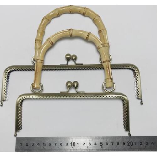 20/25cm Women big size handbag making metal clasp bronze color no knurling purse frame with bamboo handle 3pcs/lot