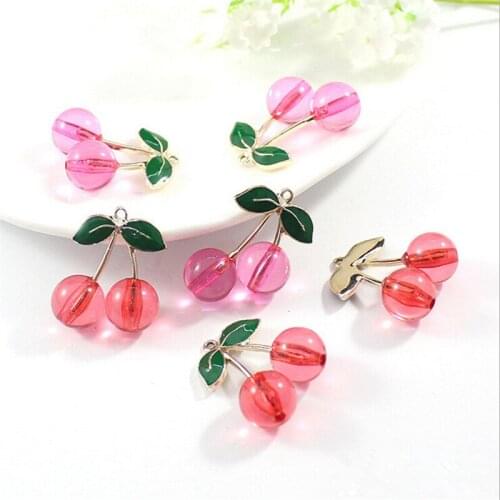 50pcs/lot wholesale new arrival cute cherry metal charms pendants connector for earrings diy jewelry making material accessories