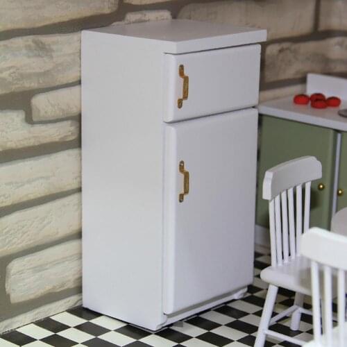 1/12 Scale Wooden Mini Fridge Refrigerator Doll House Furniture Accessories Decor Kids Toy Mini Refrigerator Toy