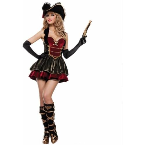 Adult Women Pirates Costume Halloween Pirate Game Cosplay Female Pirate Sexy Backless Dresses Hat