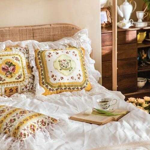 DUNXDECO Cushion Cover Decorative Pillow Case Artistic French Antique Garden Party Shiny Yellow Red Rose Luxury Sofa Coussin