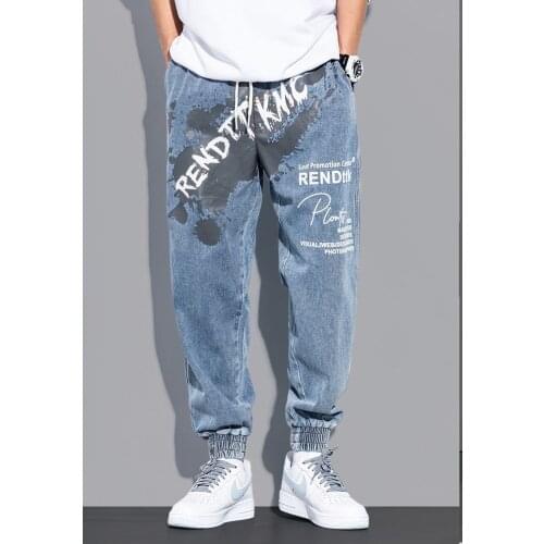 Mens jeans loose-fitting graffiti printing Japanese style street tooling harem pants trouser clothes for youth Student