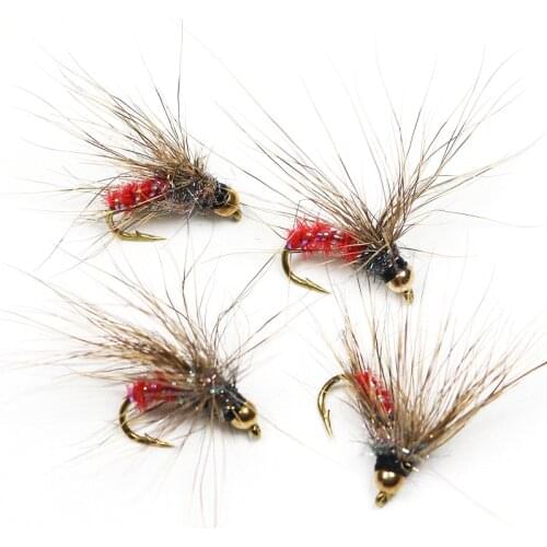 ICERIO 8PCS Copper bead head with shiny body Dry Fly Flies Rainbow Trout Bass Perch Fly Fishing Lures #12