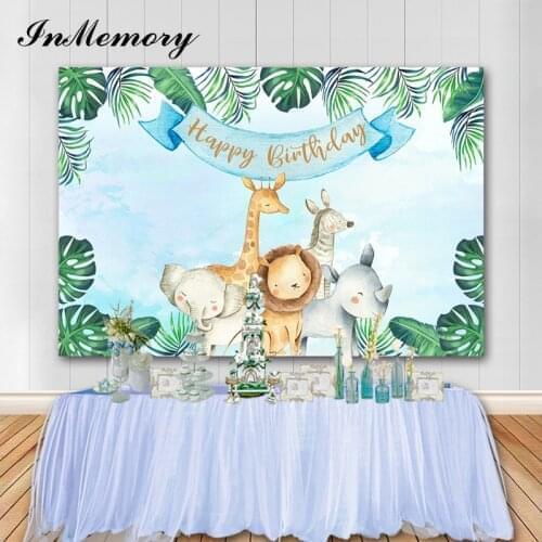 InMemory Forest Green Leaves Kids 1st Birthday Photography Background Safari Party Photo Backdrop Jungle Vinyl Banner Decoration