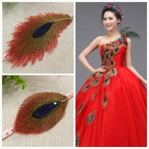 Computer embroidery phoenix feather cloth stickers DIY wedding bride dress accessories 10pcs