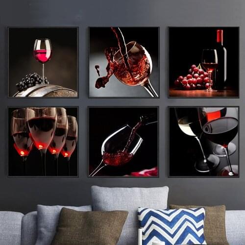 Kitchen Poster Red Wine and Bottle Drink Canvas Painting Print Wall Art Picture Refectory Restaurant Home Decoration pictures