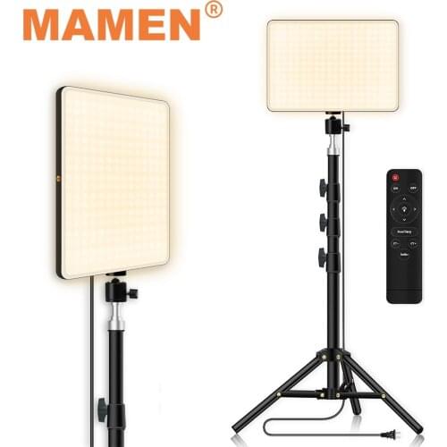 MAMEN 3200-6000K Dimmable LED Video Light Panel Lamp with Tripod Remote Control for Photography Photo Live Lighting Studio Light