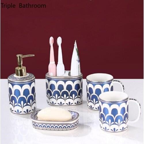 5 pcs/set Ceramic Bathroom Accessory Set Washing Tools Soap dispenser gargle cup Toothbrush Holder Soap Dish bathroom decoration
