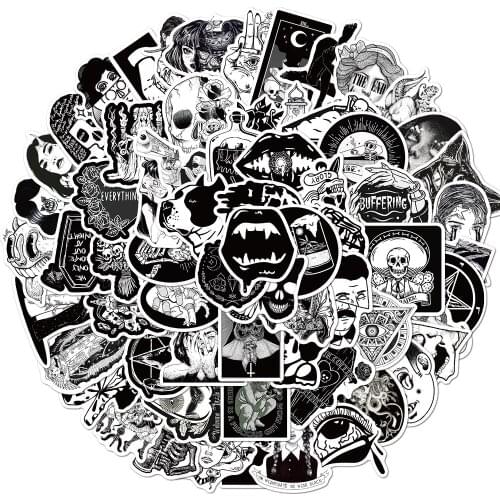 100pcs/set White Punk Goth Stickers Gothic Retro Fashion Cool Girls Graffiti Stickers For DIY Guitar Laptop Luggage Skateboard