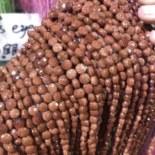 Natural Stone Beads Oblate Gold Sand Stone Faceted for Jewelry Making Necklace Bracelet Earrings Size 6mm