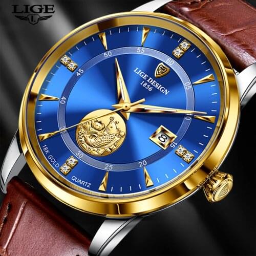 New Watch Men Ultra Thin Dial 7MM Waterproof Clock LIGE Design Casual Leather Mens Watches Top Brand Luxury Quartz Watch For Men