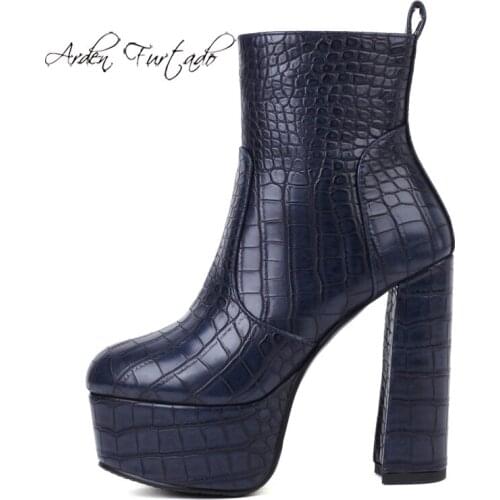 NEW Arden Furtado 2021 Winter Round Toe Fashion Sexy Ankle Boots Shoes Brown Woman Block heels Chunky Heels Platform 41 42 43