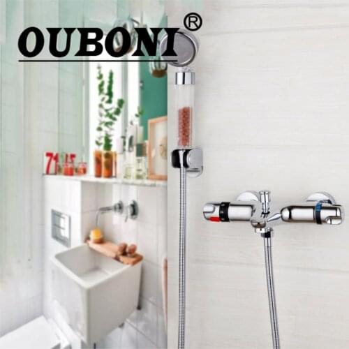 OUBONI Wall Mounted Thermostatic Mixer Taps Chrome Brass torneira Bathtub Sink Basin Faucet Set Exposed Shower Faucet