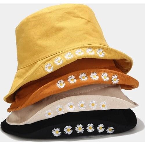 Ladies Bucket Hat Fisherman Hat Daisy Embroidery Print Fashion Mens Caps Women‘s Cap Sun Hat Leisure Sunshade Beach Fishing