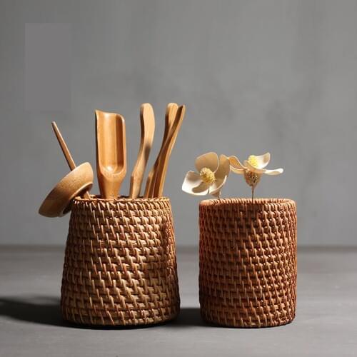 Wicker Weave Storage Basket Pen Holder Kung Fu Tea Tools Holder Home Decor Handcraft Wicker