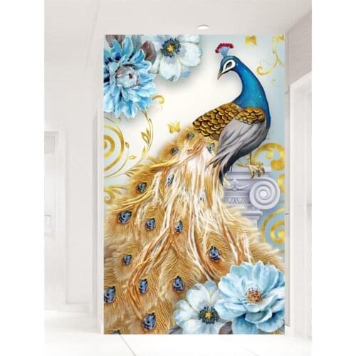 Custom 3d mural hand-painted oil painting peacock flower wallpaper European fresh living room bedroom porch decorative painting