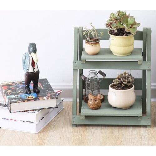 Retro Nostalgic Double-layer Solid Wood Grid Flower Shelf Home Bedroom Study Foldable Free Installation Cosmetic Shelf Bookshelf