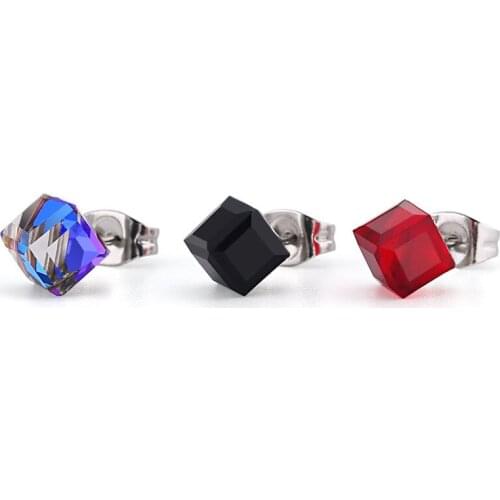 Earring for Women Stainless Steel Cube Small Earrings Zircon Fashion Simple Red Black Blue Earrings Gifts for Woman Wholesale