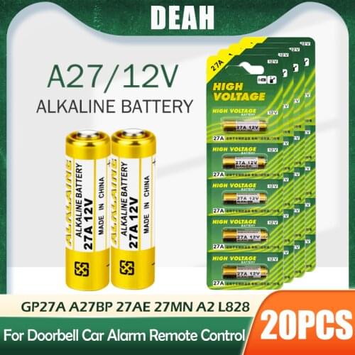 20PCS Alkaline Battery 12V A27 27A G27A MN27 MS27 GP27A L828 V27GA ALK27A A27BP K27A VR27 R27A For Alarm Remote Control Dry Cell
