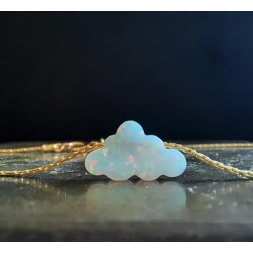 Synthetic FLUFFY CLOUD OPAL NECKLACE Iridescent Opal Jewelry with Gold Silvertone Chain Fire Opal White Cotton Candy Cloud YJ39