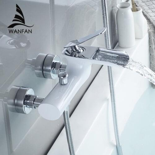 Bathtub Faucets Chrome Bath Shower Set White Shower Set Bathtub Mixer Tap Dual Contral Shower Wall Mounted For Bathroom WF-6018