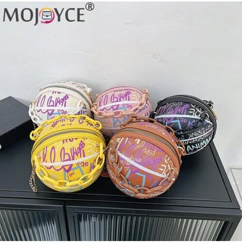 Women Graffiti Chain Bags Basketball Shoulder Fashion Ladies PU Leather Handbags Fashion Mini Shoulder Bags for Women