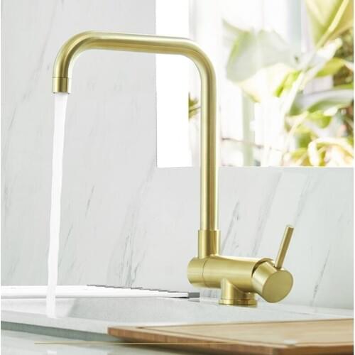 Newly Tuqiu Kitchen Faucet Brushed Gold Sink Mixer Tap 360 degree rotation Foldable kitchen mixer taps Kitchen Tap