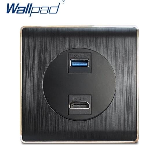 Wallpad USB 3.0 HDMI-compatible For Data Transmission Wall Socket Electric Outlet Black PC Brushed Panel For Home