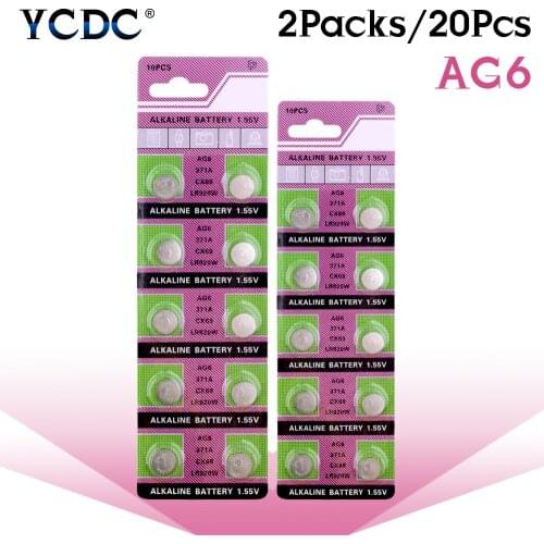 YCDC 20pcs 1.55V AG6 Alkaline Batteries SG6 SR69 LR920SW V371 LR921 605 Disposable Button Coin Cells Battery for Watch Remote