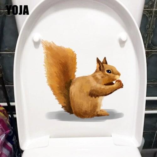 YOJA 23×23.6CM Brown Smart Squirrel Room Wall Decoration Home Accessories Funny Cartoon WC Toilet Sticker T1-2711