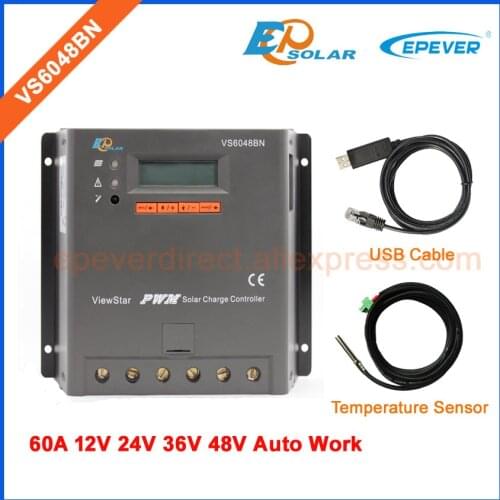 Charger 48V Battery Work 60A controller VS6048BN 60amps EPVEER EPsolar PWM system for off grid tie home system USB PC cable