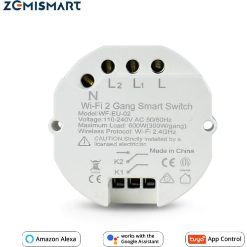 Zemismart Tuya WiFi Switch Module Mini Switch Base Alexa Google Home Control 2 Gangs 2 Ways