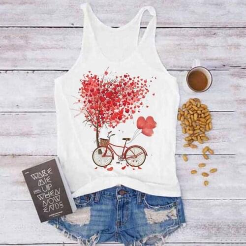 New Summer Red Love Tree Combination Print Pattern 2021 Tank Top Sleeveless Crop Tops Strapless Casual Fashion Women Clothing