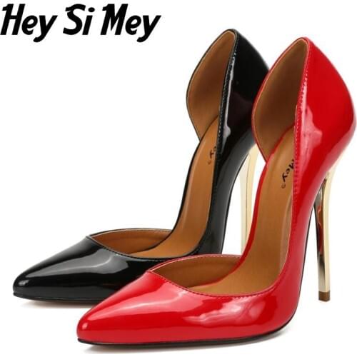 Heysimey High Heels Women Shoes 2021 New PU Pointed Toe Shallow Mouth Female Pumps13cm Plus Size Solid Color Model Catwalk Shoes