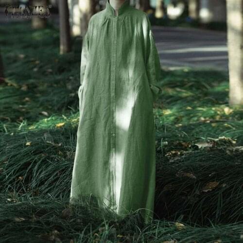 Womens Stand Collar Shirt Dress ZANZEA Fashion Autumn Solid Sundress2021 Casual Long Sleeve Button Maxi Vestidos Female Robe 7