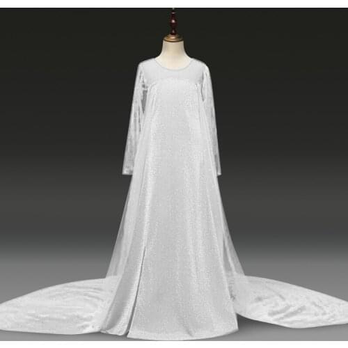 Snow Dress Long Sleeve Autumn Dress for Girls Cosplay Dresses Halloween Princess Costume 4-10Y White Dress Girls Costume