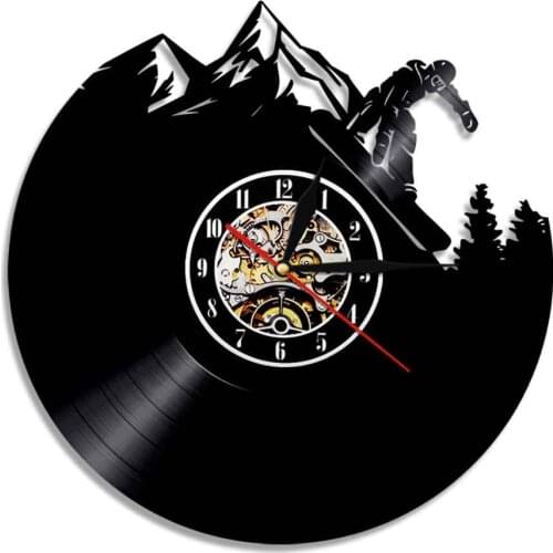 Winter Sport Mountain Skiing Art Decorative Wall Clock Modern Design 3D Watch Clock Vintage Quartz Vinyl Record Hanging Clocks
